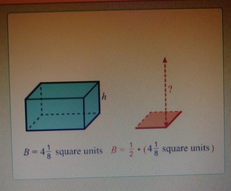 Two rectangular prisms have the same volume. The area of the base of the blue prism-example-1