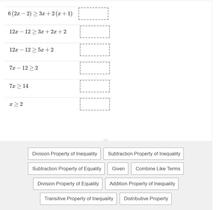 Given: 6(2x−2)≥3x+2(x+1) Prove: x≥2-example-1