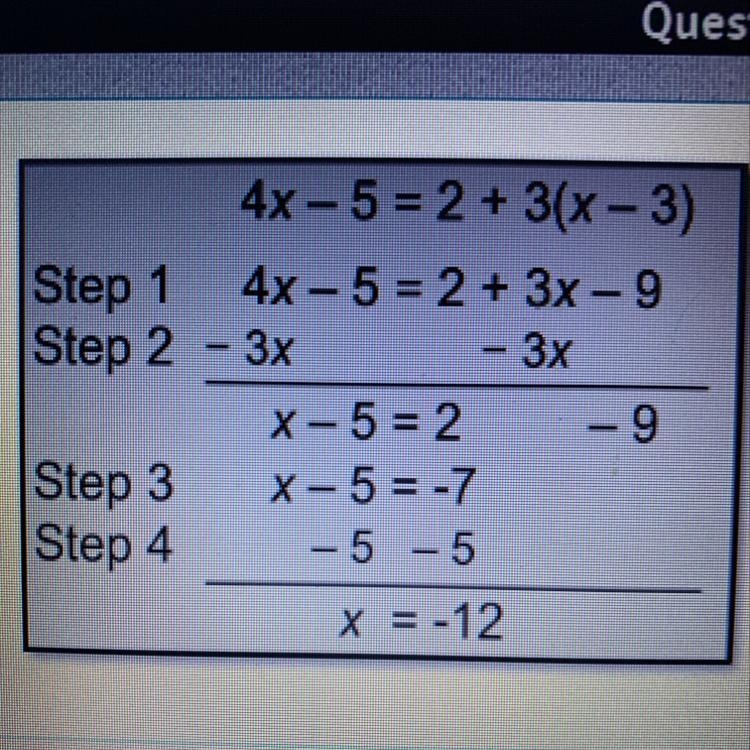 Chelsea shows her work in finding the solution to 40x– 5 = 2+ 3(x– 3). After checking-example-1