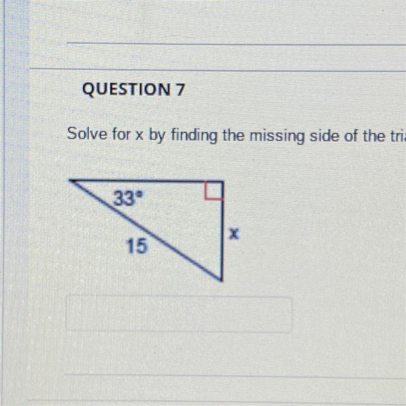 Solve for x by finding the missing side of the triangle. Round your answer to the-example-1