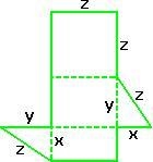 If x = 9 in, y = 12 in, and z = 15 in, what is the surface area of the geometric shape-example-1