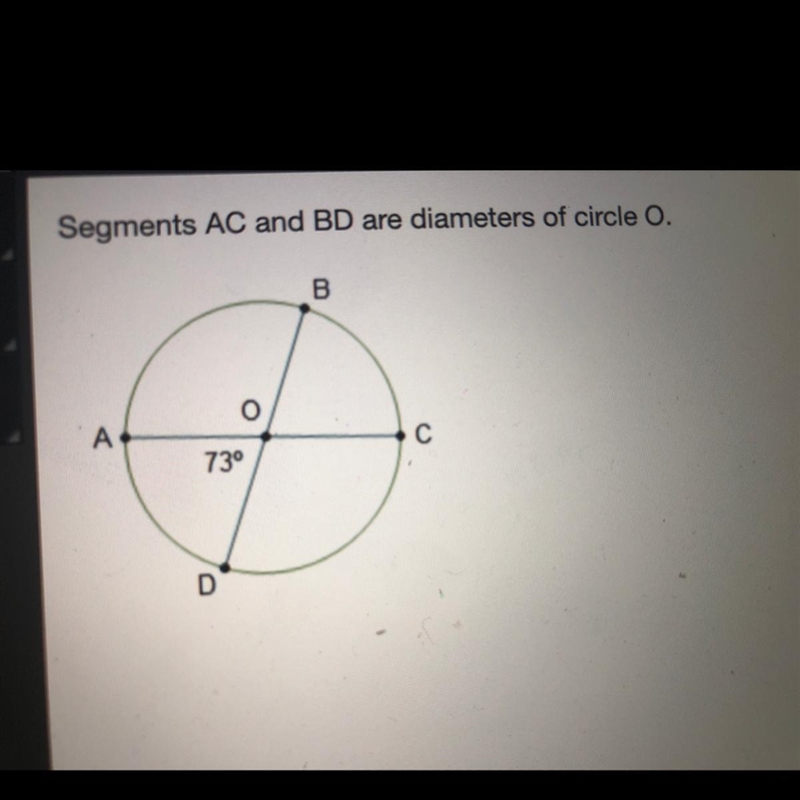 Segments AC and BC are diameters of circle O. What is the measure of ADB? a) 107° b-example-1