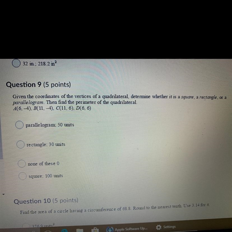 Anyone trying to help a girl out? a : parallelogram; 50 units b : rectangle; 30 units-example-1