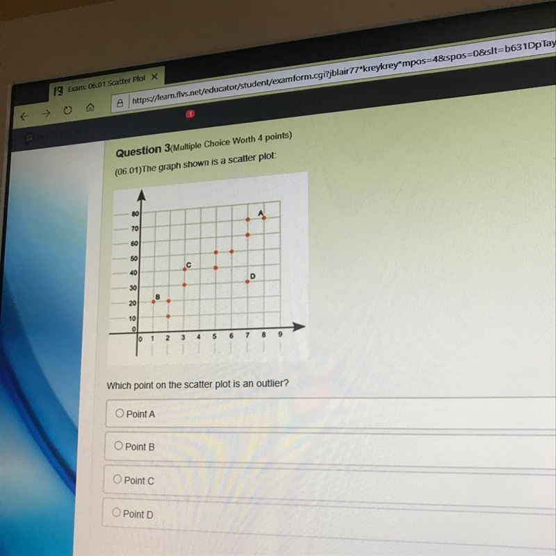 The graph shown is a scatterplot which point on the scatterplot is an outliner??Help-example-1