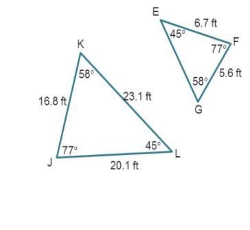 Given these similar triangles, what is the common ratio of triangle LJK to triangle-example-1