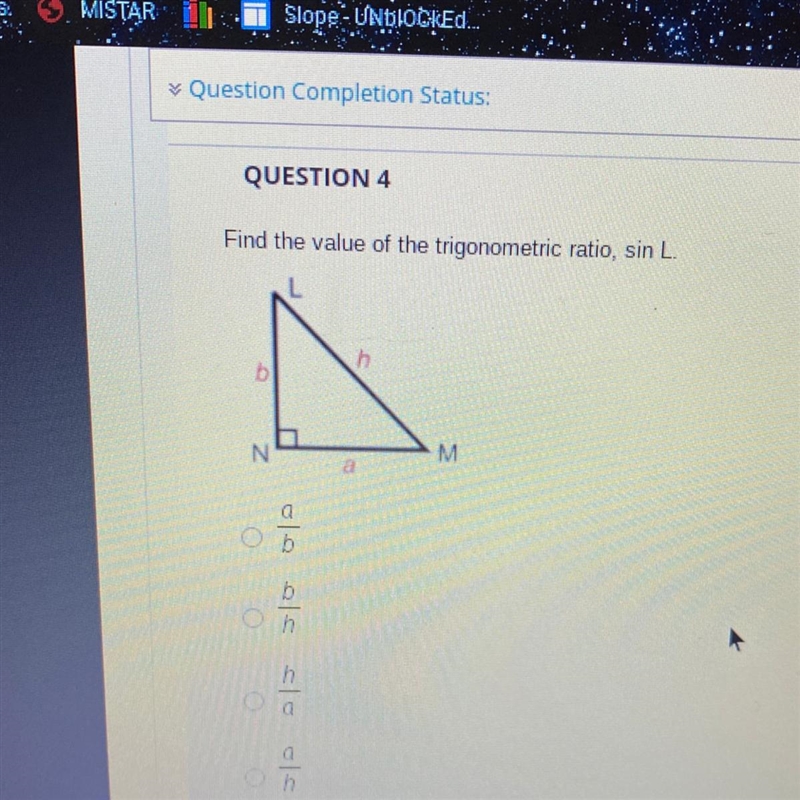 Find the value of the trigonometric ratio, sin L.-example-1