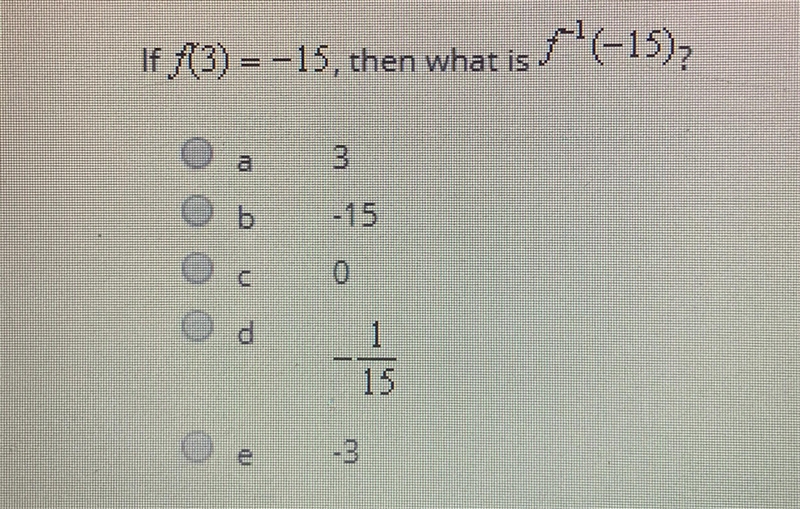 If f(3) = -15, then what is f^-1(-15)?-example-1