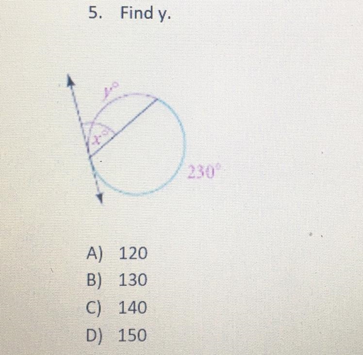 5. Find y. A)120 B)130 C)140 D)150-example-1