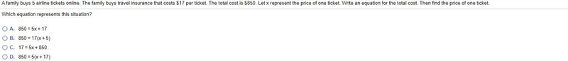 A family buys 5 airline tickets and travel insurance that costs $17 per ticket. The-example-1