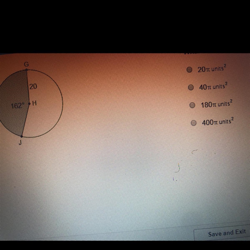 What is the area of the shaded sector of the circle? A) 20 rt units B) 40 rt units-example-1