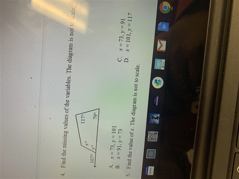 Find the missing values of the variables. The diagram is not to scale.-example-1