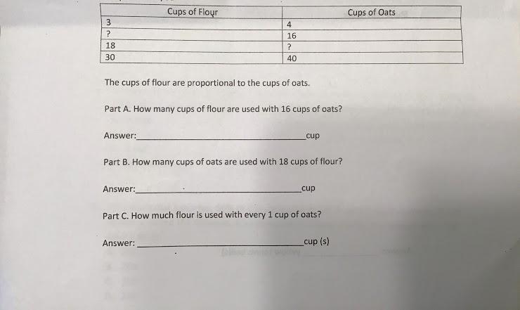 This table show the relationship between the cups of flour and the cups of oats used-example-1