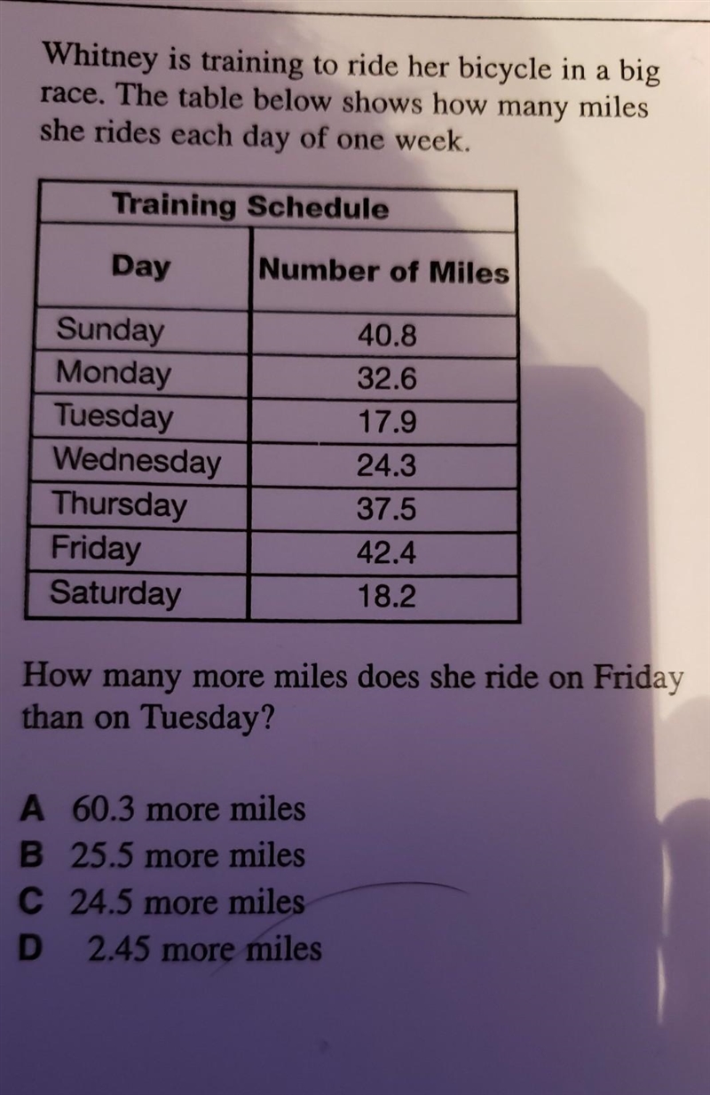 whitney is training to ride her bicycle in a big race. The table below shows hiw many-example-1