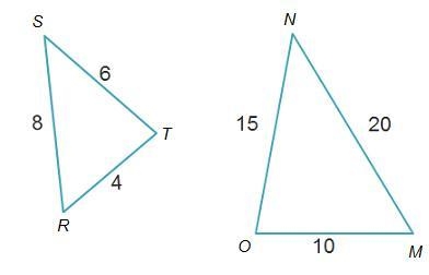 Shelly states that the triangles below are similar. Which proportion supports her-example-1