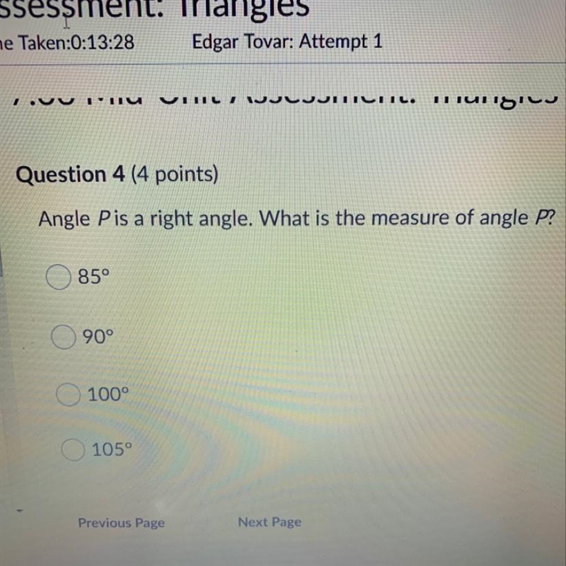 Angle P is a right angle.What is the measure of angle P-example-1