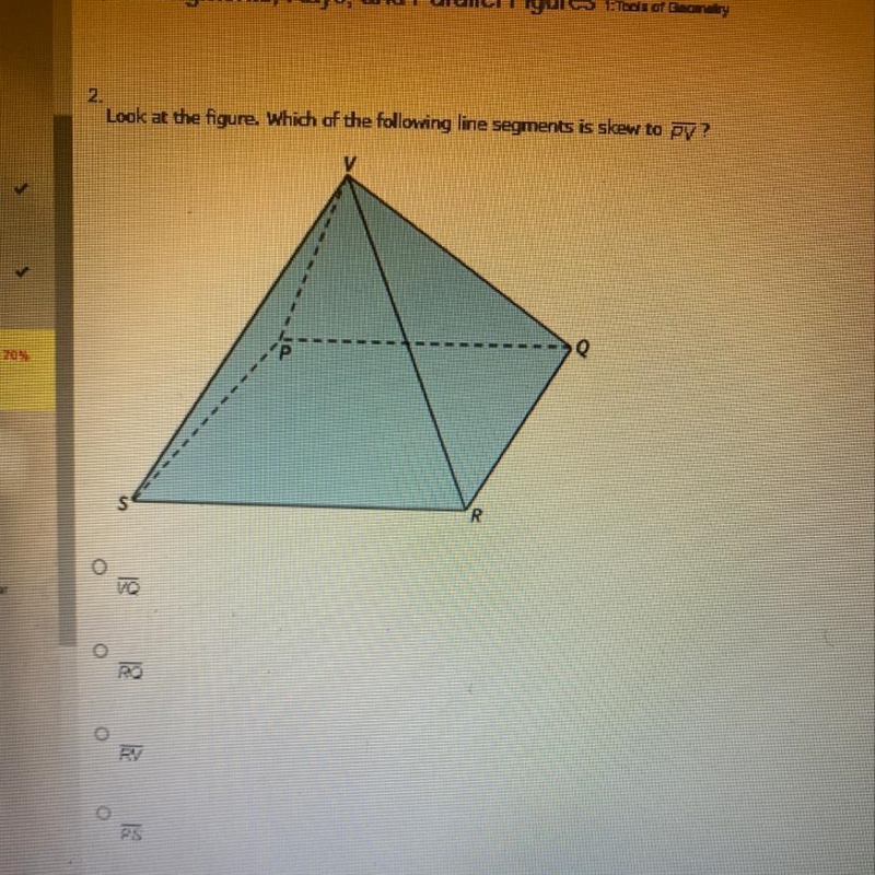 Which of the following line segments is skew to PV-example-1