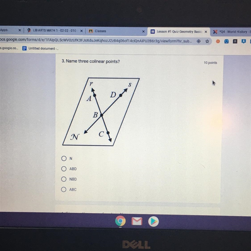 3. Name three colinear points?-example-1