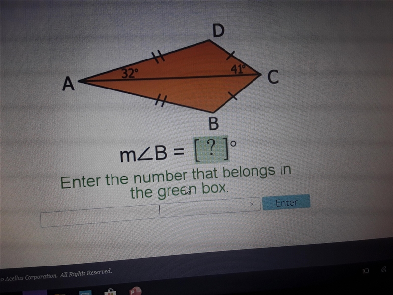 Enter the numbethat belongs in the green box.What does measure angle b equal?-example-1