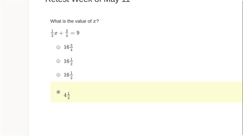 What is the value of x? 12x+34=9-example-1