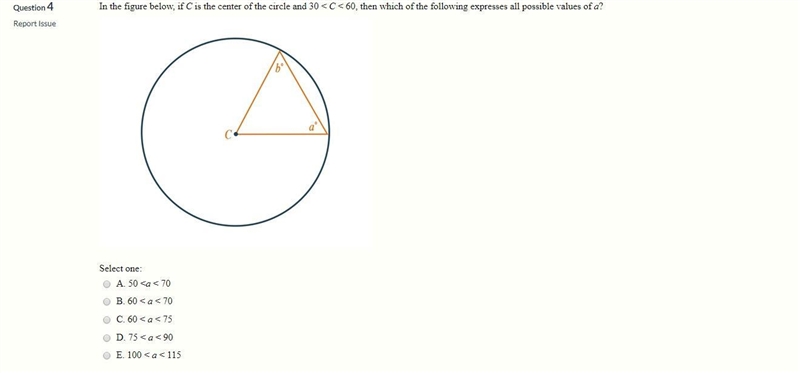 In the figure below, if C is the center of the circle and 30 < C < 60, then-example-1