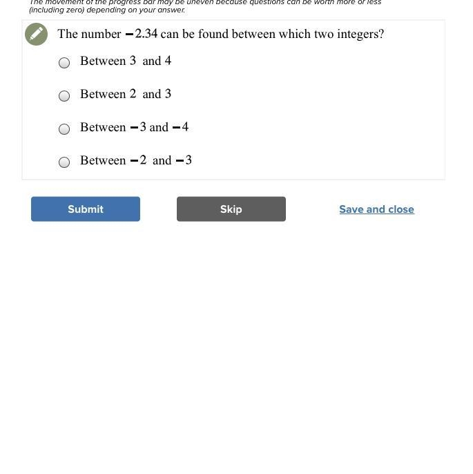 The number -2.34 can be found between which two integers? (Full question above)-example-1