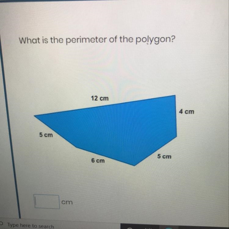 What is the perimeter of the polygon? 12 cm 4 cm 5 cm 5 cm 6 cm-example-1