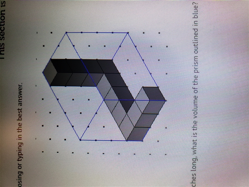 If each cube edges .5 inches long, what is the volume of the prism outlined in blue-example-1