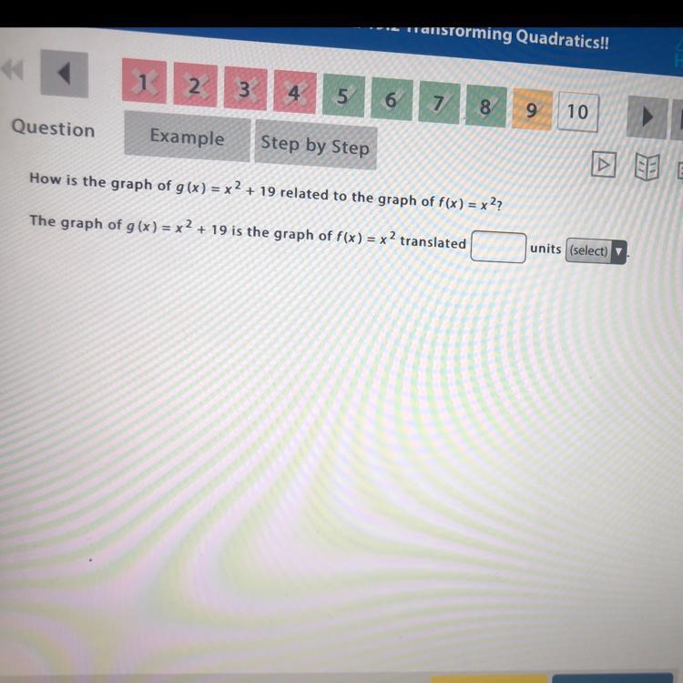 How is the graph of g(x) = x2 + 19 related to the graph of f(x) = x2? Helppp-example-1