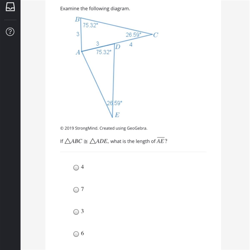 If △ABC≅△ADE, what is the length of AE—?-example-1