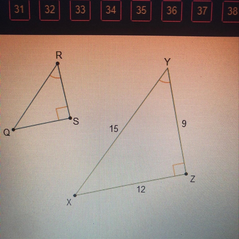 Given AQRS - AXYZ, what is the value of tan(Q)? A) 3/5 B) 3/4 C) 4/5 D) 4/3-example-1