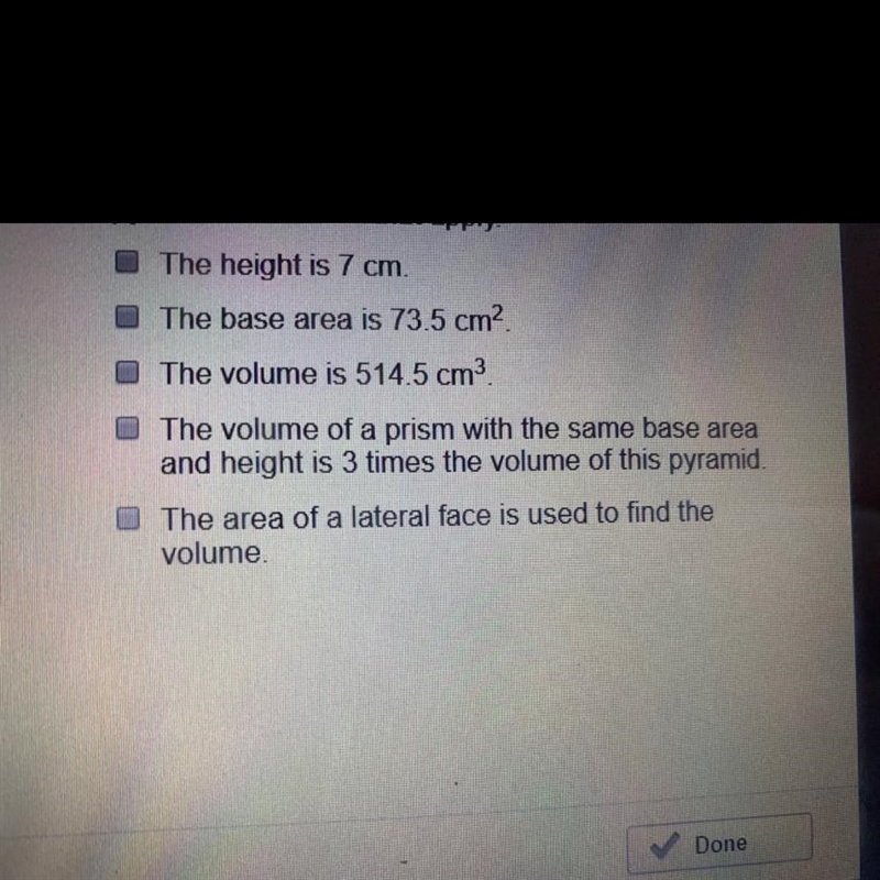 the formula for the volume of a pyramid is V=1/3 BH. Why can be concluded about this-example-1