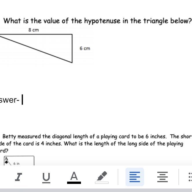 What is the value of the hypotenuse below-example-1