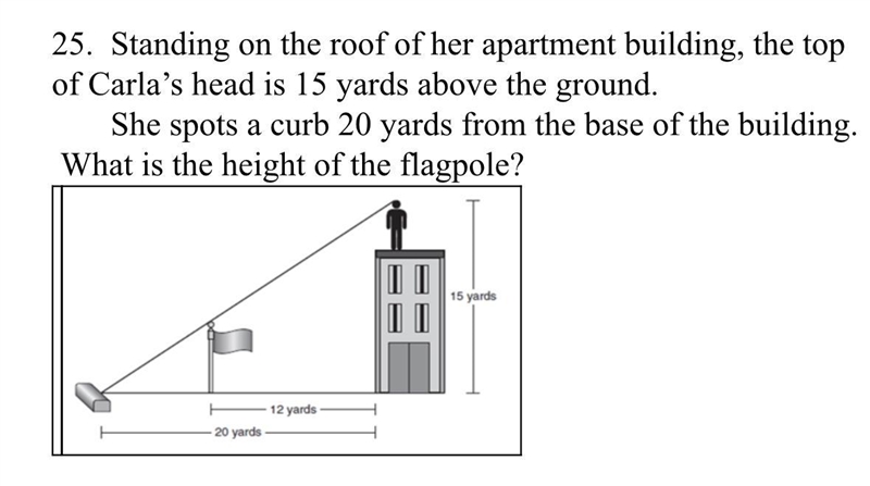 Standing on the roof of her apartment building, the top of Carla’s head is 15 yards-example-1