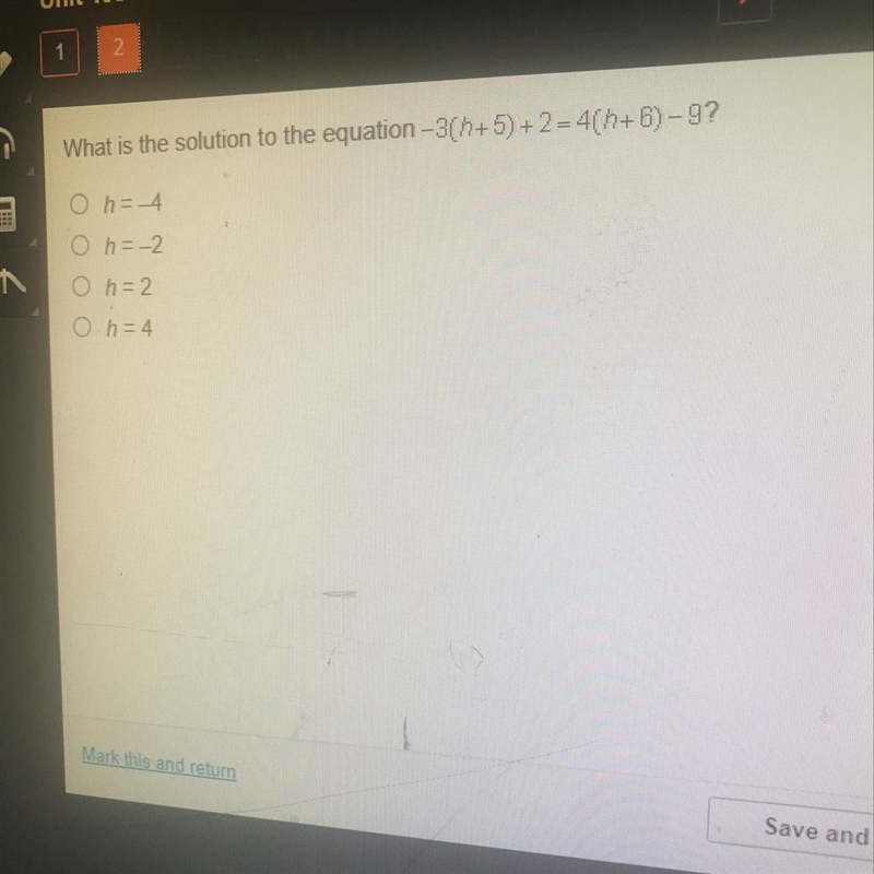 What is the solution to the equation-3(h+5) +2 = 4(+6)-9?-example-1