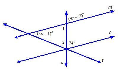 Lines m and n are parallel. What is angle 2? A. 39 B. 57 C. 67 D. 74-example-1