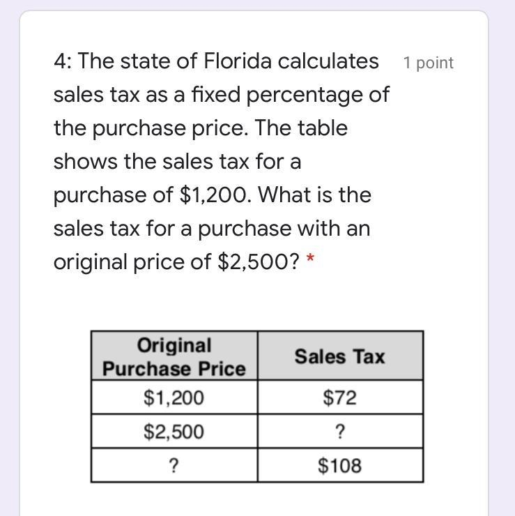 If Florida charges a sales tax of $108 for a certain purchase, what is the original-example-1