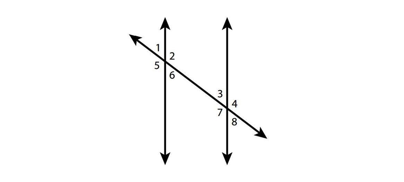 The diagram shows two parallel lines intersected by a transversal. Tell whether each-example-1