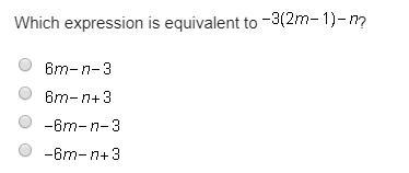 Which expression is equivalent to -3(2m-1)-n?-example-1