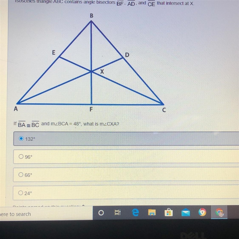 If BA = BC AND M BCA =48 degrees, what is m CXA?-example-1