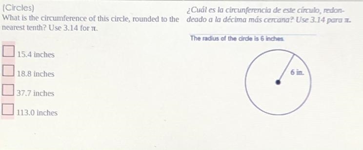 Find the circumference of the circle (use 3.14 for pi). Round to the nearest tenth-example-1