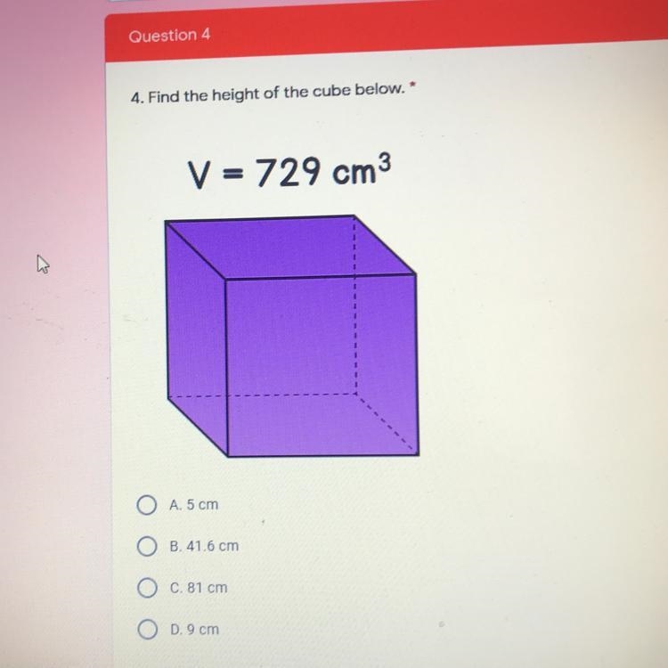 4. Find the height of the cube below.-example-1