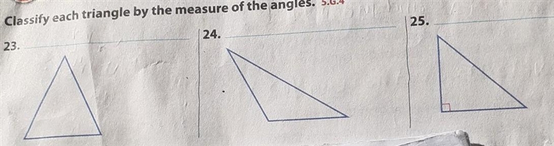 Classify each triangle by the measure of the angles. ​-example-1