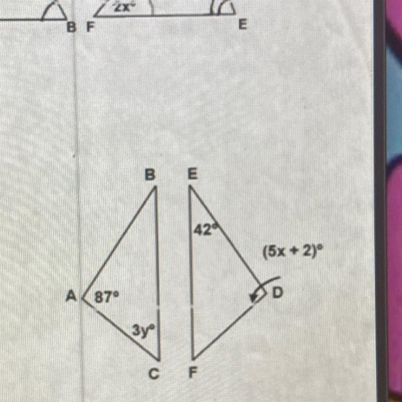 Given ABC , DEF find the values of X and Y-example-1