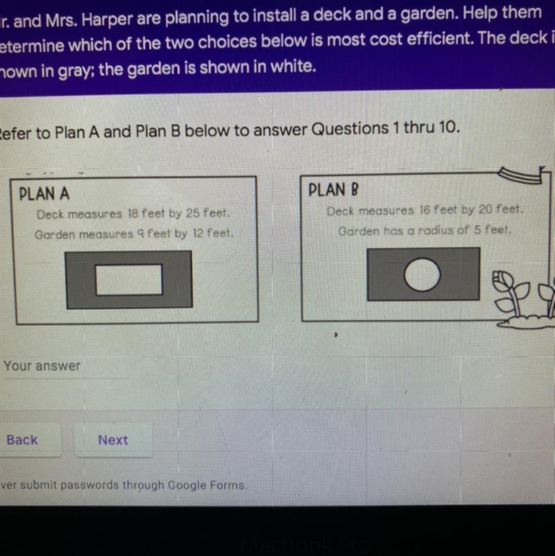 What is the area of the garden in Plan A? (Type the numeric answer only-example-1