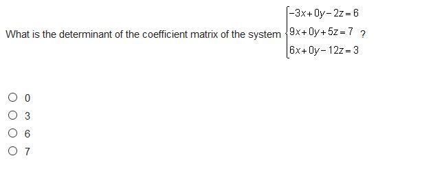 What is the determinant of the coefficient matrix of the system-example-1