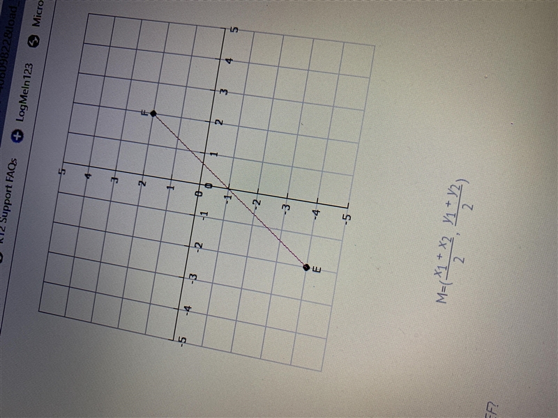 What is the midpoint of line segment EF A ) (3,2) B ) (0,-1) C ) (-1,0) D ) (2,3) E-example-1