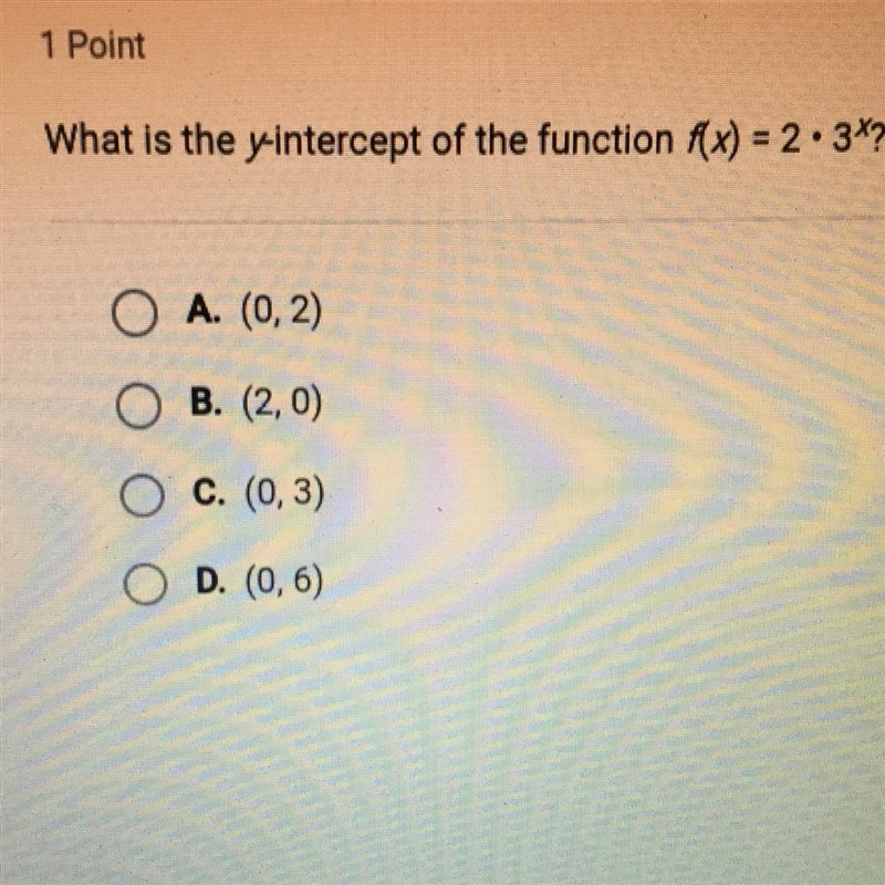 What is the y intercept of the function f(x)=2 x 3^x-example-1