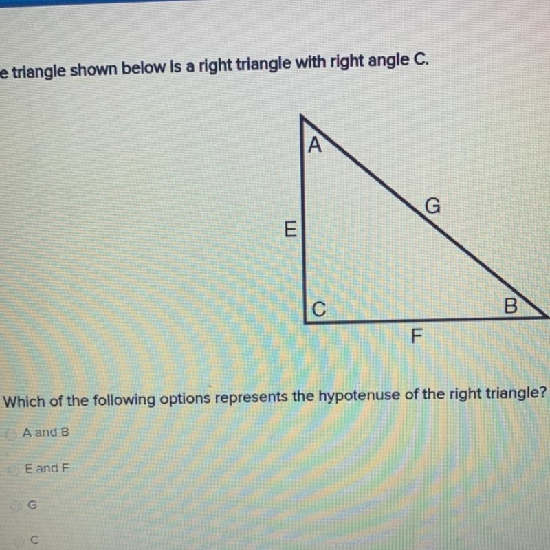 The triangle shown below is a right triangle with right angle C. Which of the following-example-1