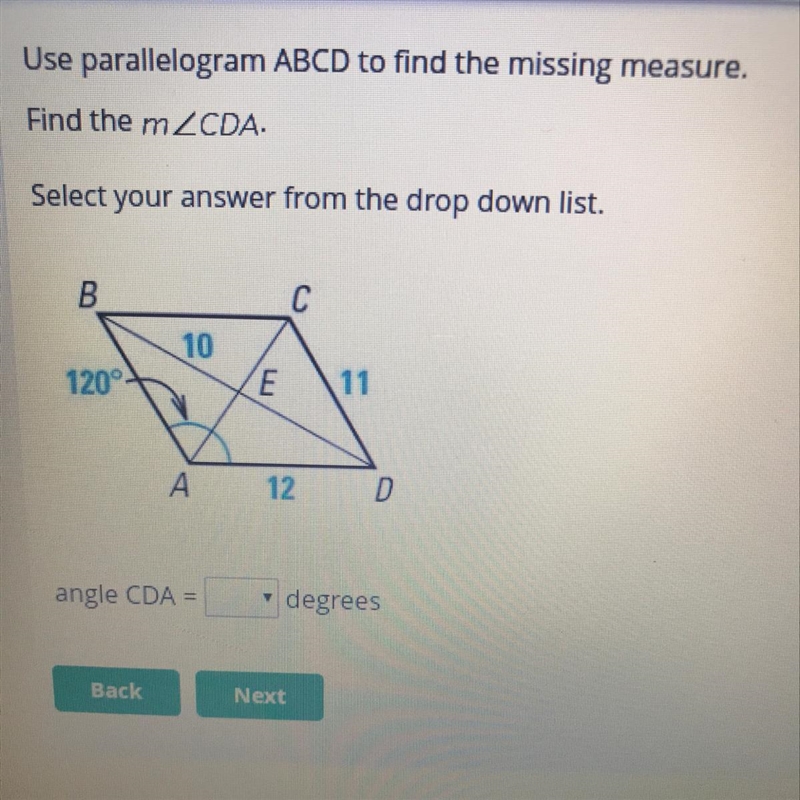 Use parallelogram ABCD to find the missing measure. Find the m-example-1