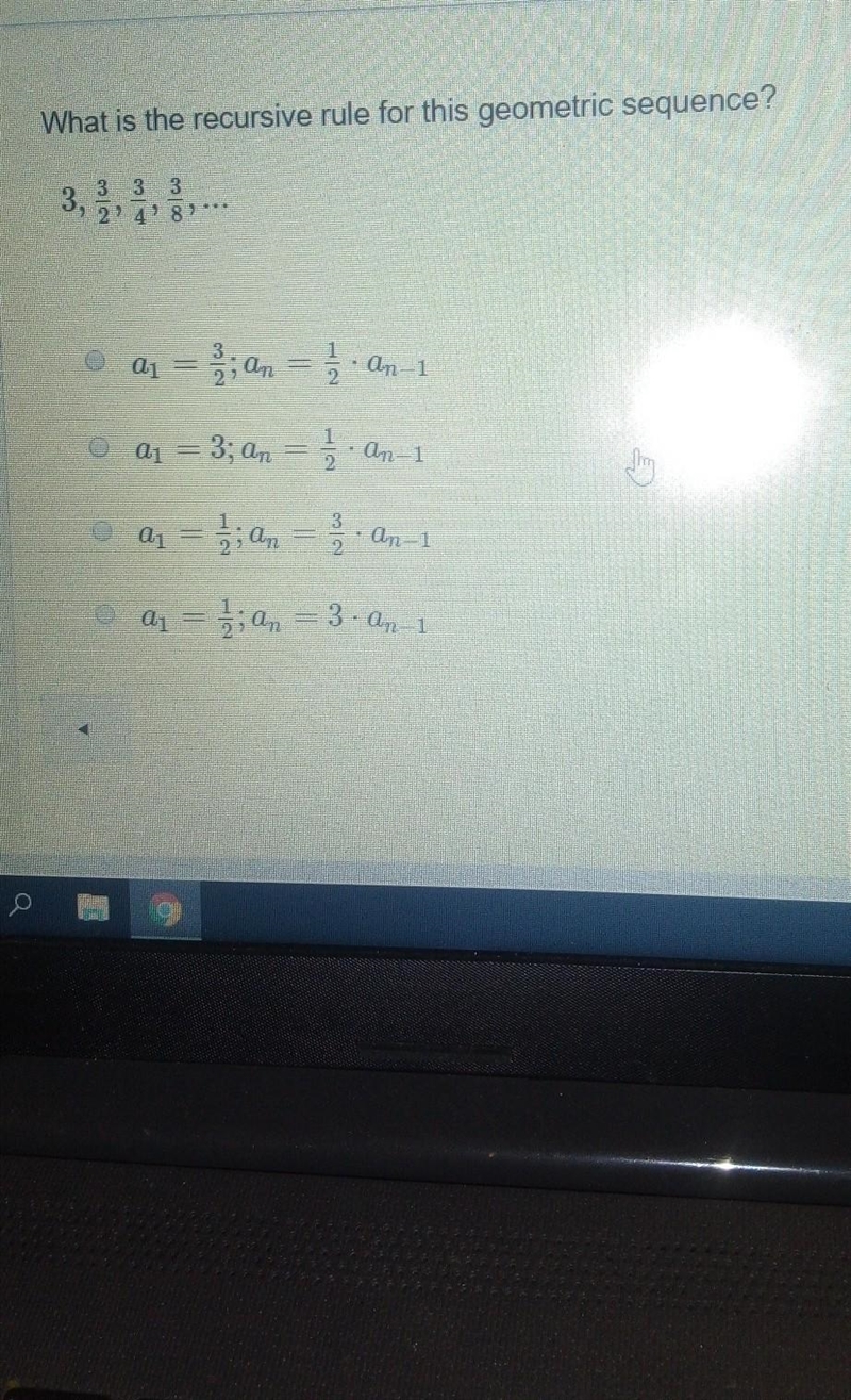 What is the recessive rule for geometric sequence 3 3/2 3/4 3/8​-example-1